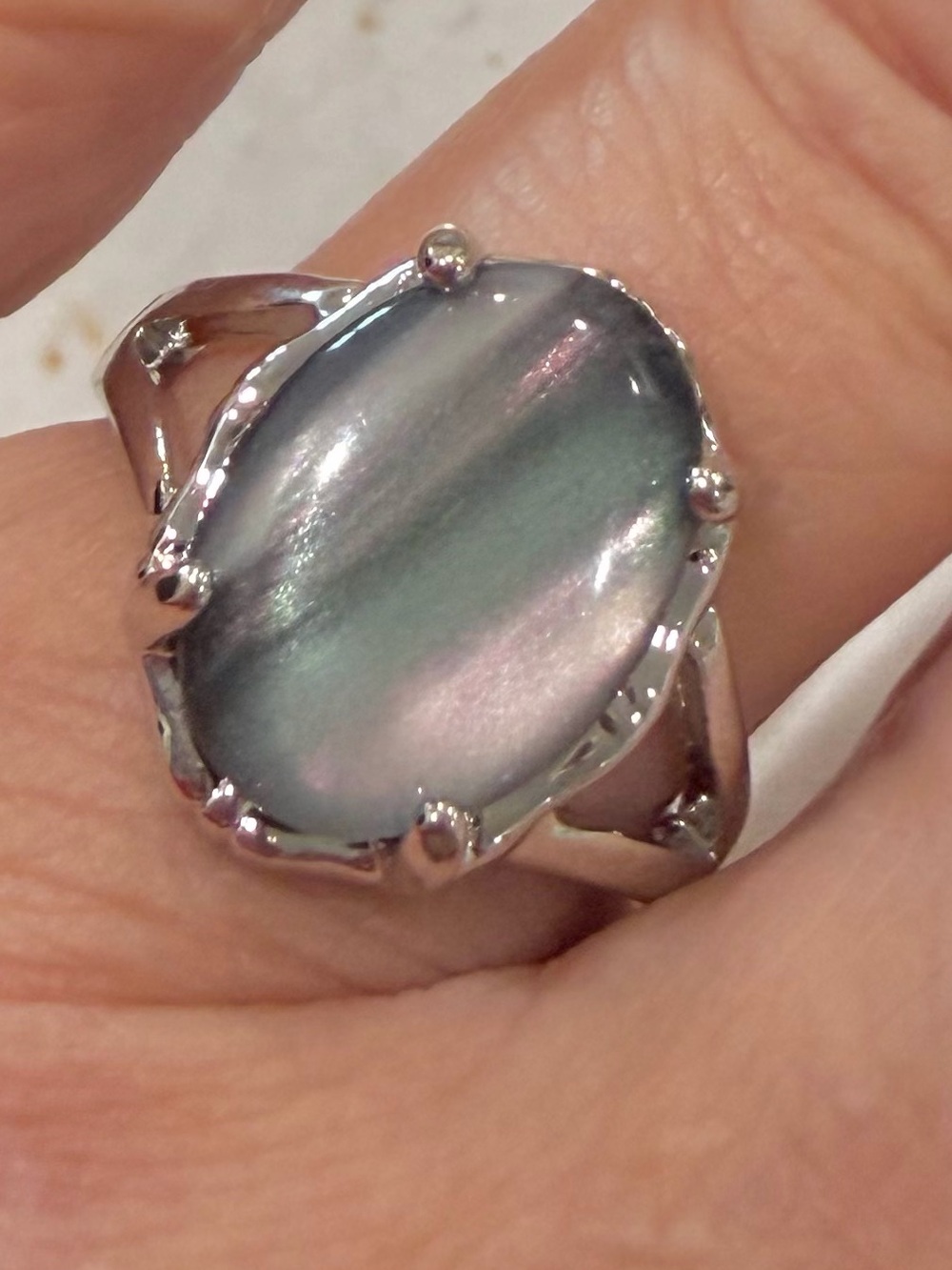 Dark Gray Chatoyant Cabochon Fashion Ring - Size 7.25 Unstamped